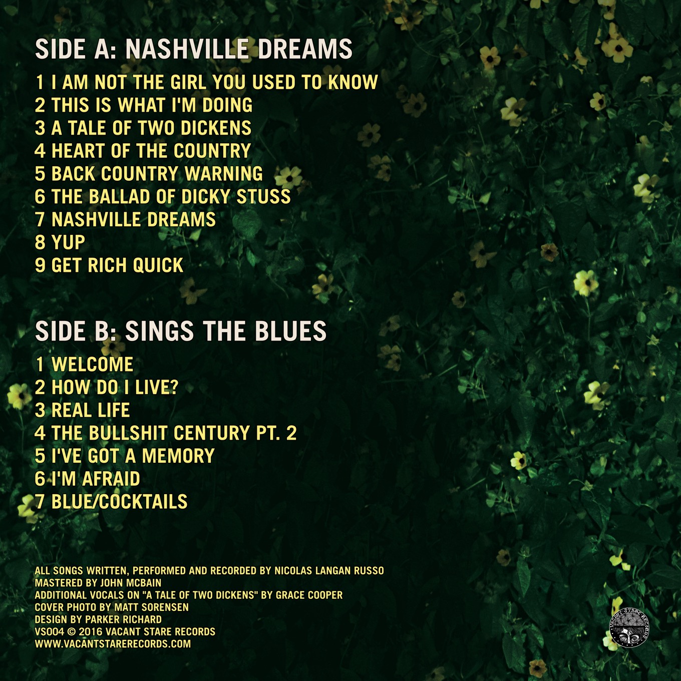 Reverse of Dick Stusso Nashville Dreams/Sings the Blues album jacket design