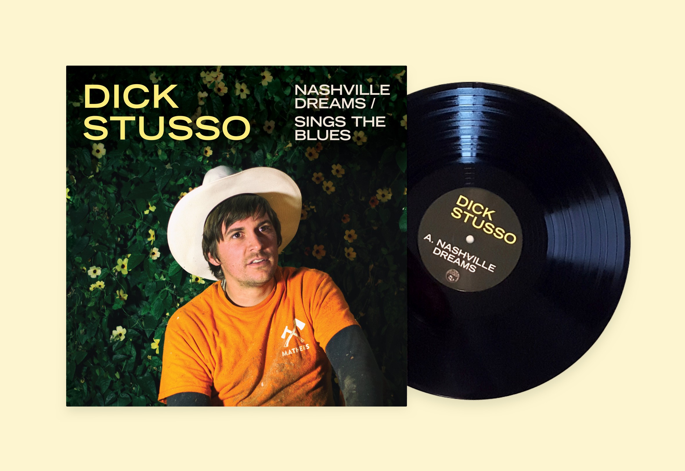 Vinyl mockup of Dick Stusso Nashville Dreams/Sings the Blues