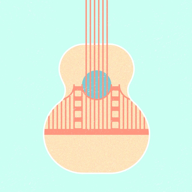 Golden Gate Bridge x acoustic guitar hybrid icon from the Good Measure tour poster