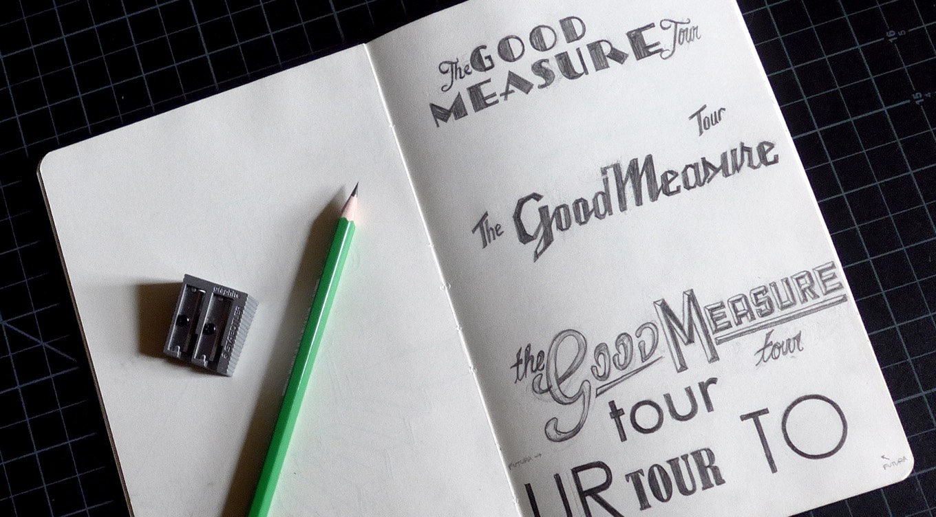 Photo of typography drawings from the Good Measure tour 